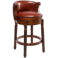 Taburete De Bar - Mueble De Cocina - Cuero Y Madera - Marrón Y Blanco (54.8x54.8x96cm)