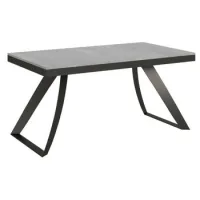 Mesa De Comedor Rectangular De Roble Claro Lina 160 Cm-color Gris Cemento-ancho Extensible