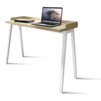 Escritorio Berlín En Melamina Roble Con Patas De Madera De Haya Maciza, De Herdasa.