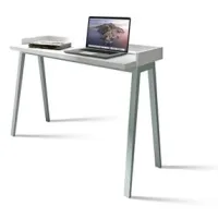 Escritorio Berlín En Melamina Blanca Con Patas De Madera De Haya Maciza, De Herdasa.