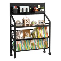 Librería Infantil Con Ruedas, 3 Baldas Y Panel Organizador
