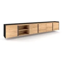 Mueble Tv, Televisión, Muebles De Salón, Almacenaje, 309x35x50 Cm, Para Tv Hasta 80", Colgado, Suspendido, Estilo Moderno, Roble Y Negro