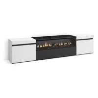 Mueble Tv, Televisión, Muebles De Salón, Almacenaje, 200x45x35cm, Para Tv Hasta 80", Chimenea Eléctrica, Estilo Moderno, Blanco Y Negro
