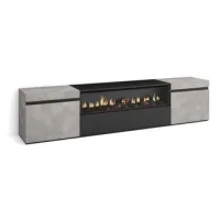 Mueble Tv, Televisión, Muebles De Salón, Almacenaje, 200x45x35cm, Para Tv Hasta 80", Chimenea Eléctrica, Estilo Moderno, Cemento