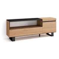 Mueble Tv, Televisión, Muebles De Salón, Almacenaje, 150x57x35cm, Para Tv Hasta 65", Diseño Industrial, Estilo Moderno, Roble Y Negro