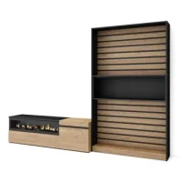 Muebles De Salón Para Tv, Conjunto De Muebles Comedor, 260x186x35cm, Para Tv Hasta 65", Chimenea Eléctrica, Estilo Moderno, Roble Y Negro
