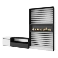 Muebles De Salón Para Tv, Conjunto De Muebles Comedor, 260x186x35cm, Para Tv Hasta 65", Chimenea Eléctrica Xxl, Estilo Moderno, Blanco Y Negro