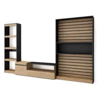 Muebles De Salón Para Tv, Conjunto De Muebles Comedor, 320x186x35cm, Mueble Televisión, Estilo Moderno, Roble Y Negro
