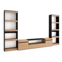 Muebles De Salón Para Tv, Conjunto De Muebles Comedor, 320x186x35cm, Para Tv Hasta 80", Mueble Televisión, Estilo Moderno, Roble Y Negro
