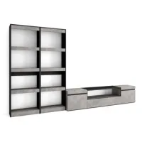 Muebles De Salón Para Tv, Conjunto De Muebles Comedor, 320x186x35cm, Para Tv Hasta 80", Mueble Televisión, Estilo Moderno, Cemento