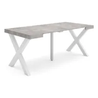 Mesa Consola Extensible, Mesa Comedor Plegable, 180, Para 8 Comensales, Patas Madera Maciza, Estilo Moderno, Cemento