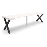 Mesa Consola Extensible, Mesa Comedor Plegable, 300, Para 14 Comensales, Patas Madera Maciza, Estilo Moderno, Blanco