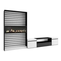 Muebles De Salón Para Tv, Conjunto De Muebles Comedor, 310x186x35cm, Para Tv Hasta 80", Chimenea Eléctrica Xxl, Estilo Moderno, Blanco Y Negro