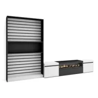 Muebles De Salón Para Tv, Conjunto De Muebles Comedor, 310x186x35cm, Para Tv Hasta 80", Chimenea Eléctrica, Estilo Moderno, Blanco Y Negro
