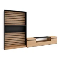 Muebles De Salón Para Tv, Conjunto De Muebles Comedor, 310x186x35cm, Para Tv Hasta 80", Mueble Televisión, Estilo Moderno, Roble Y Negro