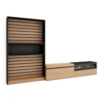 Muebles De Salón Para Tv, Conjunto De Muebles Comedor, 310x186x35cm, Para Tv Hasta 80", Chimenea Eléctrica, Estilo Moderno, Roble Y Negro