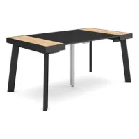 Mesa Consola Extensible, Mesa Comedor Plegable, 160, Para 8 Comensales, Patas De Madera, Estilo Moderno, Roble Y Negro
