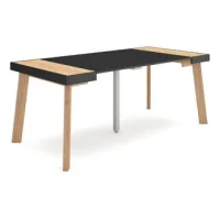 Mesa Consola Extensible, Mesa Comedor Plegable, 180, Para 8 Comensales, Patas De Madera, Estilo Moderno, Roble Y Negro