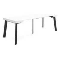 Mesa Consola Extensible, Mesa Comedor Plegable, 220, Para 10 Comensales, Patas De Madera, Estilo Moderno, Blanco