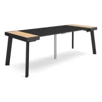 Mesa Consola Extensible, Mesa Comedor Plegable, 220, Para 10 Comensales, Patas De Madera, Estilo Moderno, Roble Y Negro