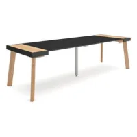 Mesa Consola Extensible, Mesa Comedor Plegable, 260, Para 12 Comensales, Patas De Madera, Estilo Moderno, Roble Y Negro