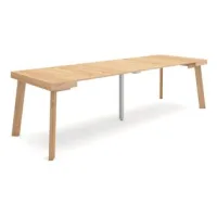 Mesa Consola Extensible, Mesa Comedor Plegable, 260, Para 12 Comensales, Patas De Madera, Estilo Moderno, Roble