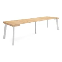 Mesa Consola Extensible, Mesa Comedor Plegable, 300, Para 14 Comensales, Patas De Madera, Estilo Moderno, Roble