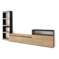 Muebles De Salón Para Tv, Conjunto De Muebles Comedor, 310x186x35cm, Para Tv Hasta 65", Mueble Televisión, Estilo Moderno, Roble Y Negro