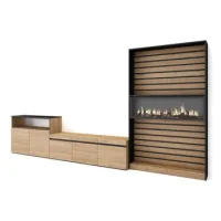 Muebles De Salón Para Tv, Conjunto De Muebles Comedor, 360x186x35cm, Para Tv Hasta 65", Chimenea Eléctrica Xxl, Estilo Moderno, Roble Y Negro