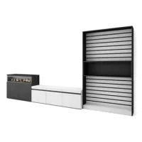 Muebles De Salón Para Tv, Conjunto De Muebles Comedor, 360x186x35cm, Para Tv Hasta 65", Chimenea Eléctrica, Estilo Moderno, Blanco Y Negro