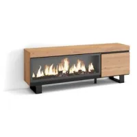Mueble Tv, Televisión, Muebles De Salón, Almacenaje, 160, Para Tv Hasta 65", Chimenea Eléctrica Xxl, Diseño Industrial, Estilo Moderno, Roble