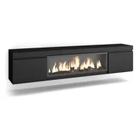 Mueble Tv, Televisión, Muebles De Salón, Almacenaje, 210, Para Tv Hasta 80", Chimenea Eléctrica Xxl, Colgado, Suspendido, Estilo Moderno, Negro