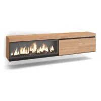 Mueble Tv, Televisión, Muebles De Salón, Almacenaje, 210, Para Tv Hasta 80", Chimenea Eléctrica Xxl, Colgado, Suspendido, Estilo Moderno, Roble