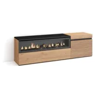 Mueble Tv, Televisión, Muebles De Salón, Almacenaje, 150x45x35cm, Para Tv Hasta 65", Chimenea Eléctrica, Estilo Moderno, Roble
