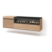Mueble Tv, Televisión, Muebles De Salón, Almacenaje, 150x45x35cm, Para Tv Hasta 65", Chimenea Eléctrica, Colgado, Suspendido, Estilo Moderno, Roble