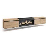 Mueble Tv, Televisión, Muebles De Salón, Almacenaje, 288x45x35 Cm, Para Tv Gran Formato, Chimenea Eléctrica Xxl, Colgado, Suspendido, Estilo Moderno, Roble Y Negro