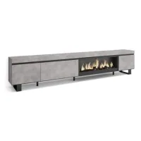 Mueble Tv, Televisión, Muebles De Salón, Almacenaje, 288x57x35 Cm, Para Tv Gran Formato, Chimenea Eléctrica Xxl, Diseño Industrial, Estilo Moderno, Cemento