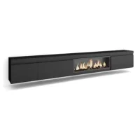 Mueble Tv, Televisión, Muebles De Salón, Almacenaje, 317x45x35 Cm, Chimenea Eléctrica Xxl, Colgado, Suspendido, Estilo Moderno, Negro