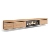 Mueble Tv, Televisión, Muebles De Salón, Almacenaje, 317x45x35 Cm, Chimenea Eléctrica Xxl, Colgado, Suspendido, Estilo Moderno, Roble