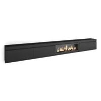 Mueble Tv, Televisión, Muebles De Salón, Almacenaje, 368x45x35, Chimenea Eléctrica Xxl, Estilo Moderno, Negro