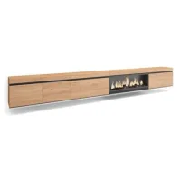 Mueble Tv, Televisión, Muebles De Salón, Almacenaje, 368x45x35, Chimenea Eléctrica Xxl, Colgado, Suspendido, Colgado, Suspendido, Estilo Moderno, Roble