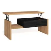 Mesa De Centro Elevable, Mesa Auxiliar Salón Comedor, 110x50x45 Cm, Mesa De Comedor, Estilo Moderno, Roble Y Negro