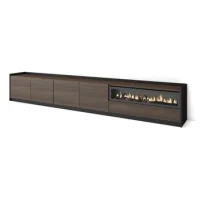 Mueble Tv, Televisión, Muebles De Salón, Almacenaje, 310x50x37 Cm, Para Tv Hasta 80", Chimenea Eléctrica, Estilo Moderno, Roble Oscuro Y Negro