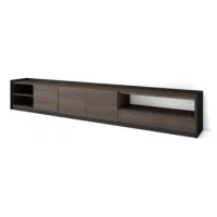 Mueble Tv, Televisión, Muebles De Salón, Almacenaje, 310x50x37 Cm, Para Tv Hasta 80", Con Almacenamiento, Estilo Moderno, Roble Oscuro Y Negro