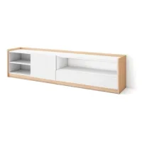 Mueble Tv, Televisión, Muebles De Salón, Almacenaje, 207x50x37 Cm, Para Tv Hasta 80", Con Almacenamiento, Estilo Moderno, Blanco Y Roble Soft