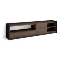 Mueble Tv, Televisión, Muebles De Salón, Almacenaje, 207x50x37 Cm, Para Tv Hasta 80", Con Almacenamiento, Estilo Moderno, Roble Oscuro Y Negro