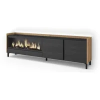 Mueble Tv, Televisión, Muebles De Salón, Almacenaje, 212x61x35 Cm, Para Tv Hasta 80", Chimenea Eléctrica Xxl, Diseño Industrial, Led, Estilo Moderno, Negro Y Roble