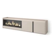 Mueble Tv, Televisión, Muebles De Salón, Almacenaje, 212x50x35 Cm, Para Tv Hasta 80", Chimenea Eléctrica Xxl, Estilo Moderno, Beige