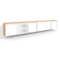 Mueble Tv, Televisión, Muebles De Salón, Almacenaje, 309x50x35 Cm, Para Tv Hasta 80", Colgado, Suspendido, Estilo Moderno, Blanco Y Roble Soft