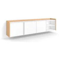 Mueble Tv, Televisión, Muebles De Salón, Almacenaje, 207x50x35 Cm, Para Tv Hasta 80", Colgado, Suspendido, Estilo Moderno, Blanco Y Roble Soft